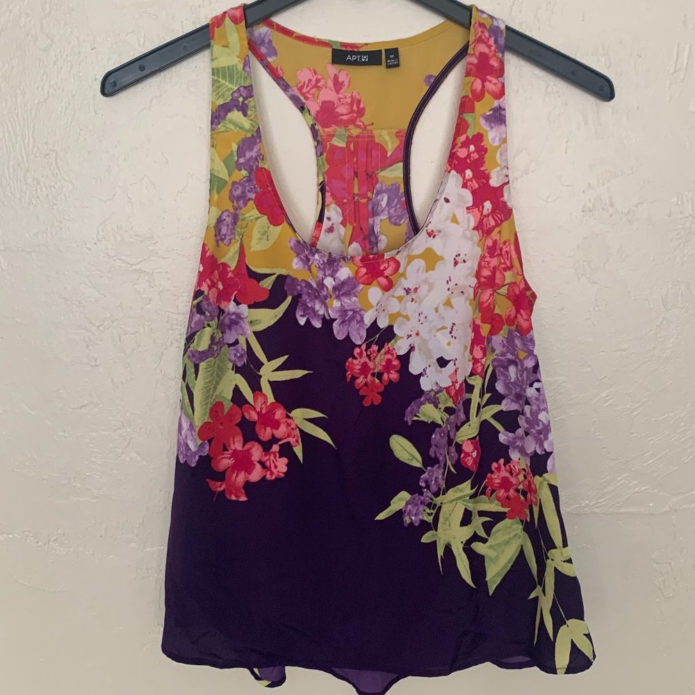 APT 9 Woven Racerback Floral Tank with Back Pleats